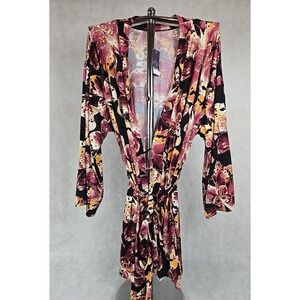 NEW Cacique Womens Size 18/20 Short Wrap Robe Seriously Sexy Floral Kimono NWT